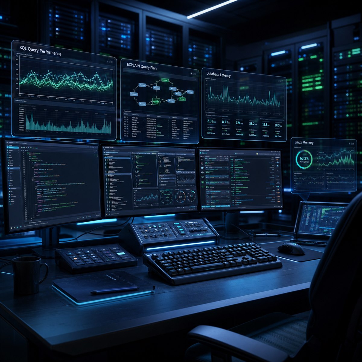 3D-визуализация интерфейса мониторинга и отладки SQL-запросов EXPLAIN в консоли администратора